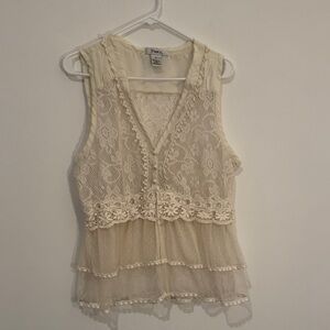 Lace Boho Ethereal sheer lace Vest color ivory vintage style size XL color cream